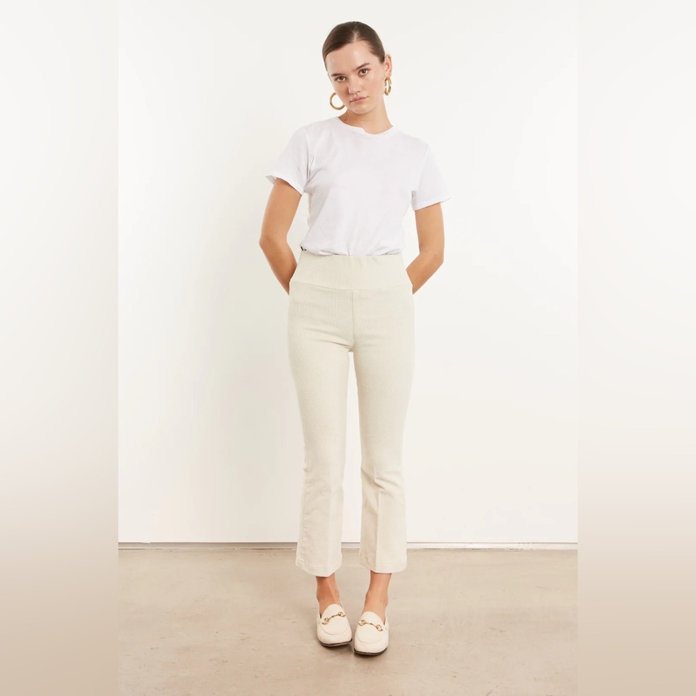 SPRWMN IVORY CORDUROY CROP FLARE PANTS